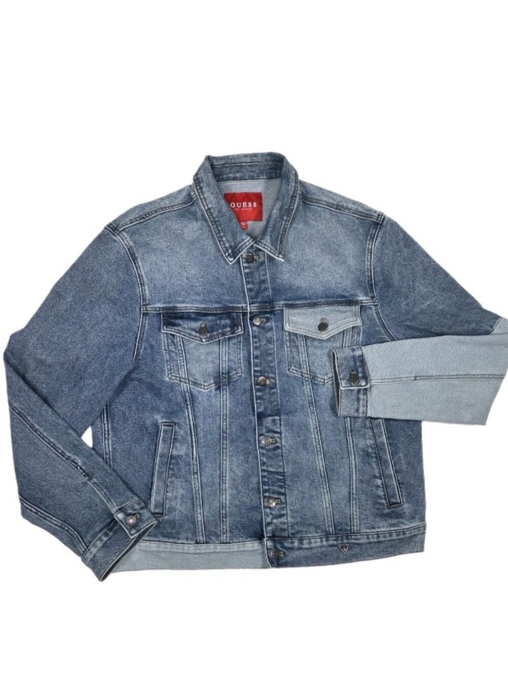 Guess Two Tone Stretch Denim Trucker Jacket Size XL Streetwear 90s Colorblock